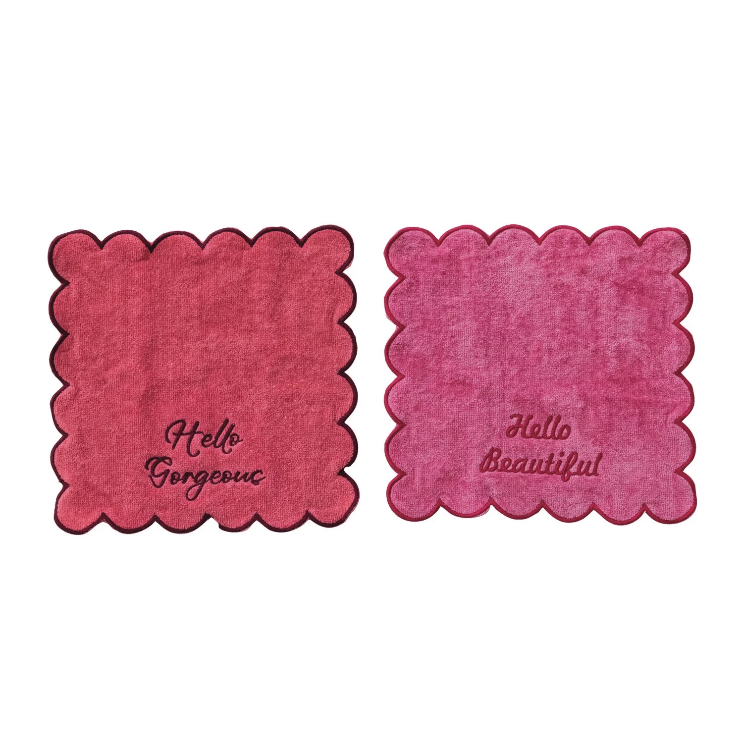 Cotton Terry Wash Cloths with Embroidered Saying & Scalloped Edge