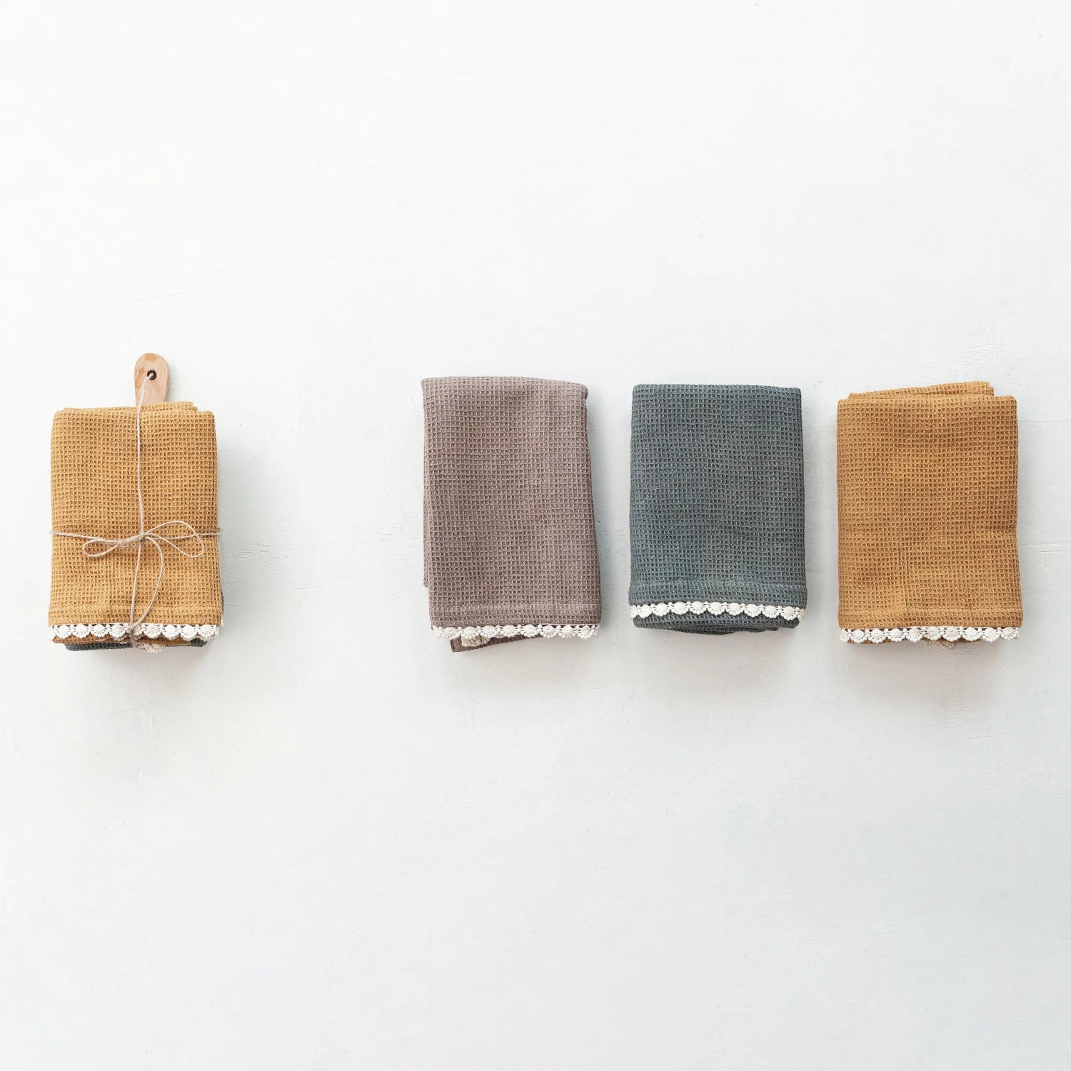 Cotton Waffle Weave Tea Towels with Cutting Board
