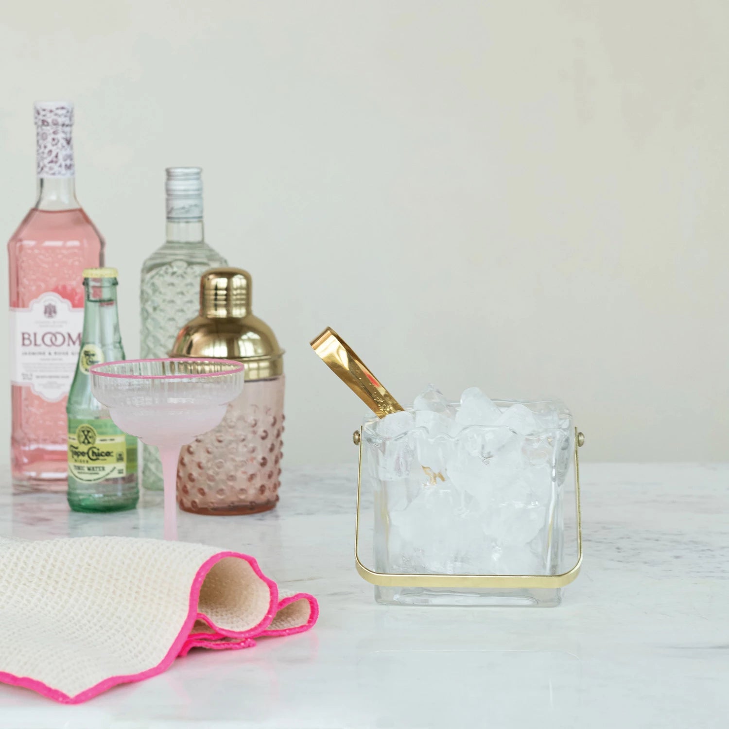 24 oz. Textured Glass Ice Bucket with Tongs