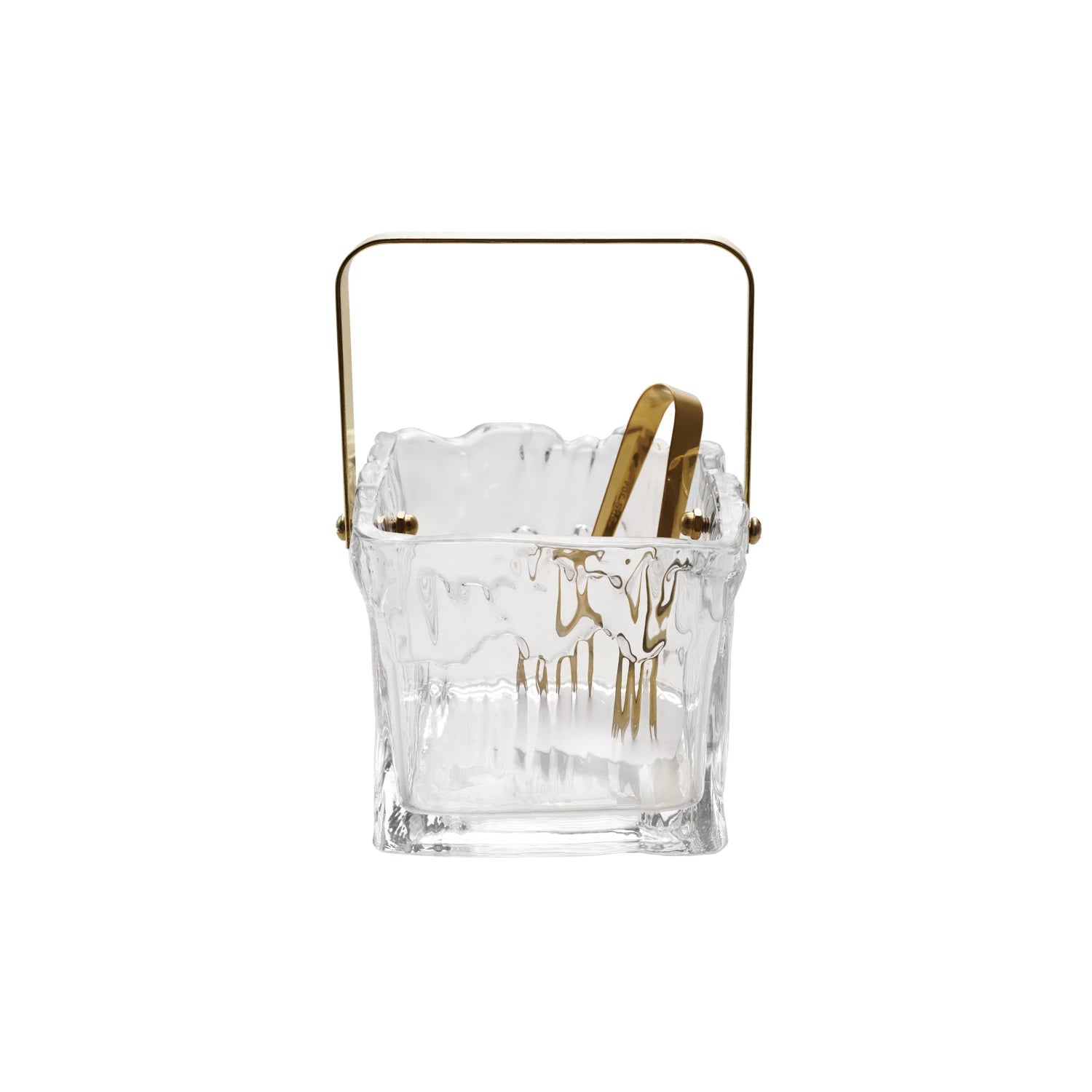 24 oz. Textured Glass Ice Bucket with Tongs