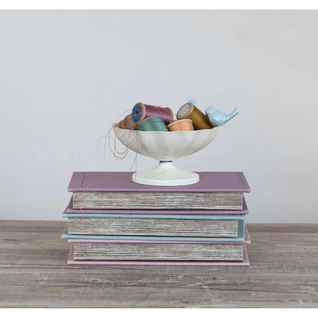 Decorative Metal Scalloped Bowl with 3D Cast Iron Birds on Rim