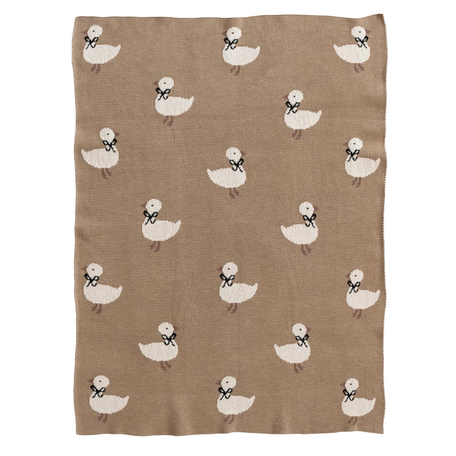 Cotton Knit Baby Blanket with Ducklings