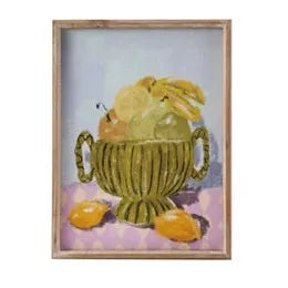 Set of four framed artworks with different scenes on a white background