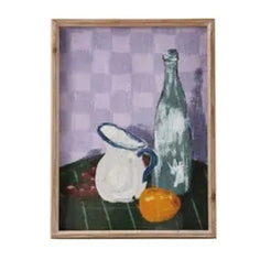 Set of four framed artworks with different scenes on a white background