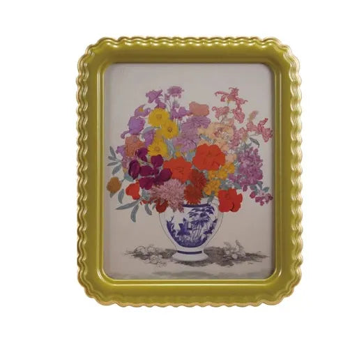Two decorative trays with floral and fruit designs on a white background