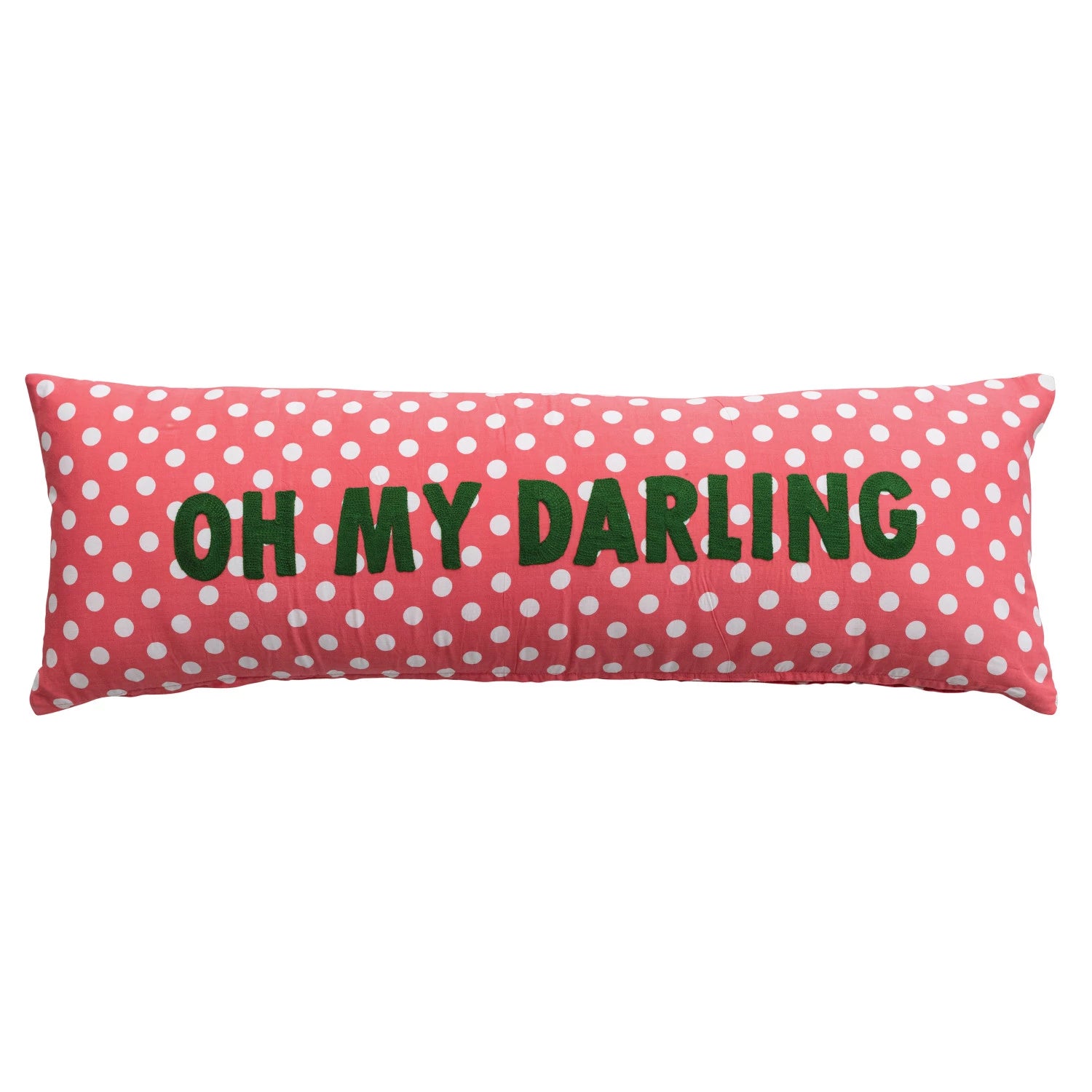 Cotton Voile Lumbar Pillow with Polka Dots & Embroidery "Oh My Darling"