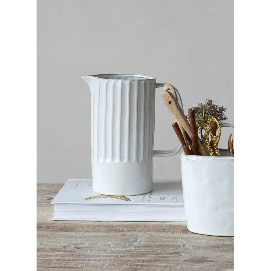 Stoneware Ribbed Pitcher