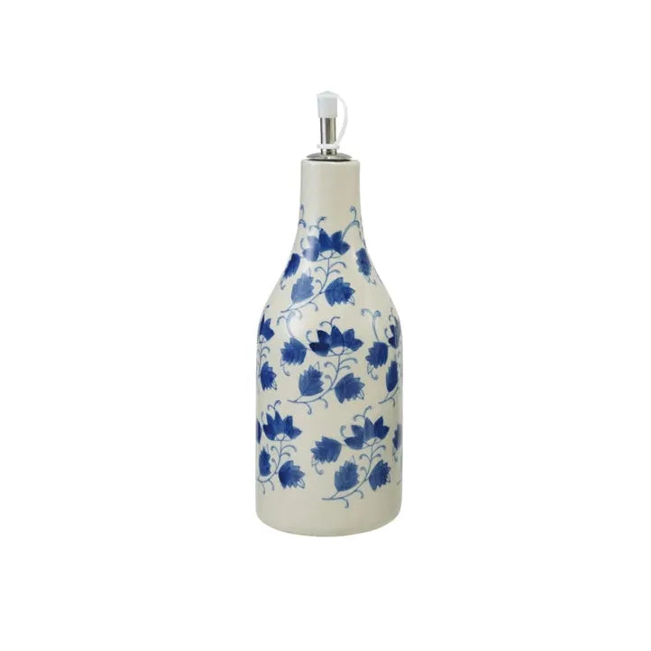 Stoneware Oil Cruet with Floral Pattern