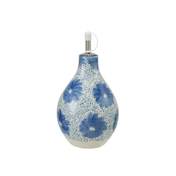 Stoneware Oil Cruet with Floral Pattern