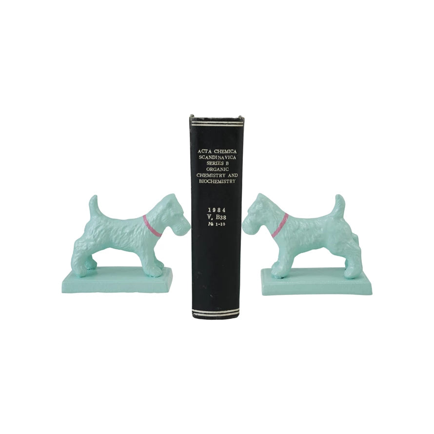 Metal Dog Shaped Bookend with Pink Collar