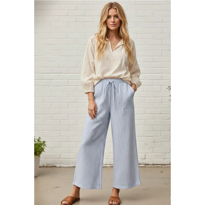 Striped Cotton Wide Leg Pants