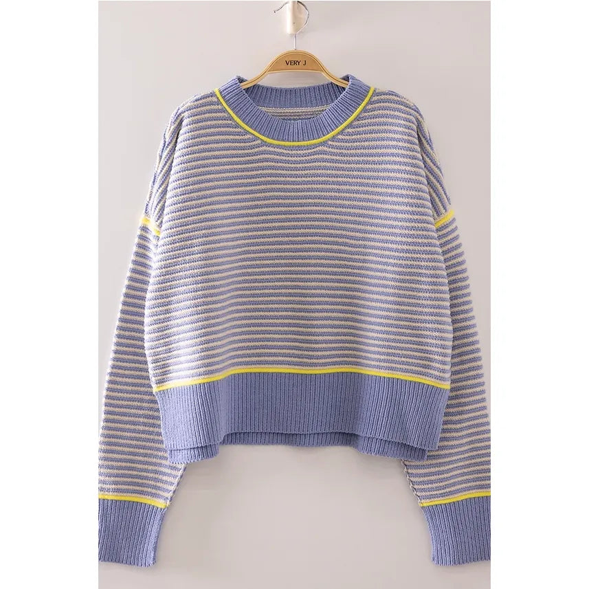 Contrast Trim Stripe Knit Sweater