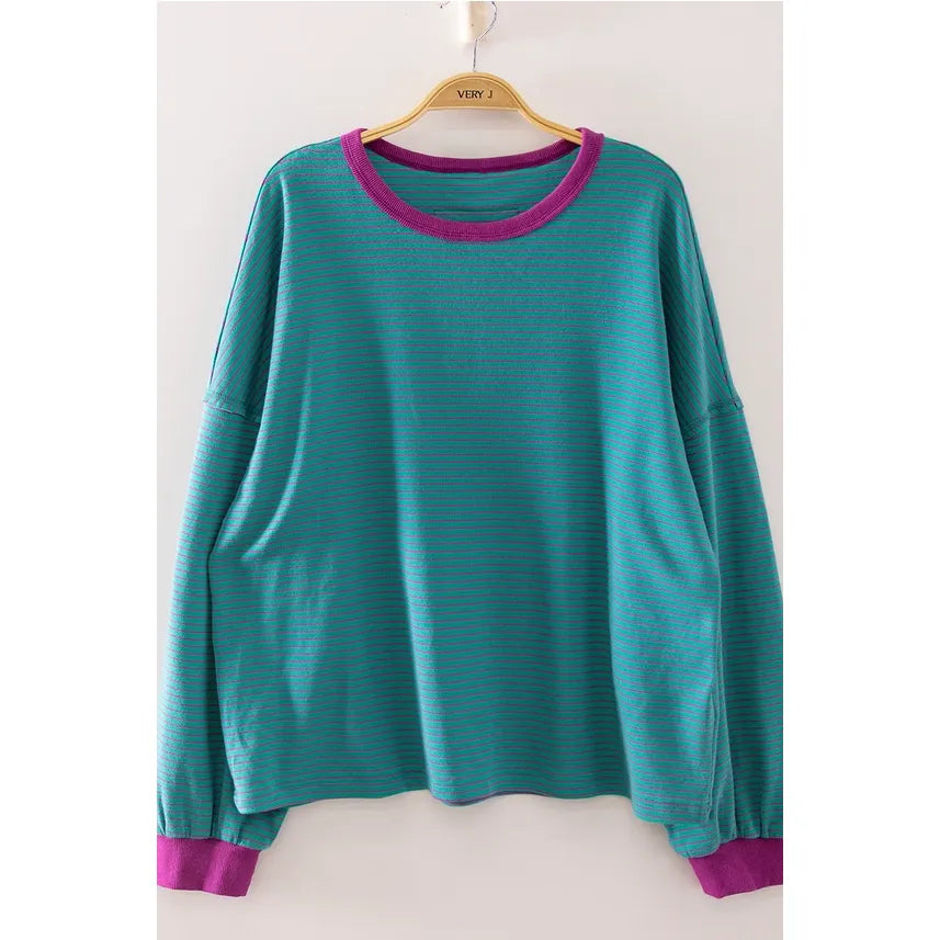Vintage Stripe Contrast Trim Pullover
