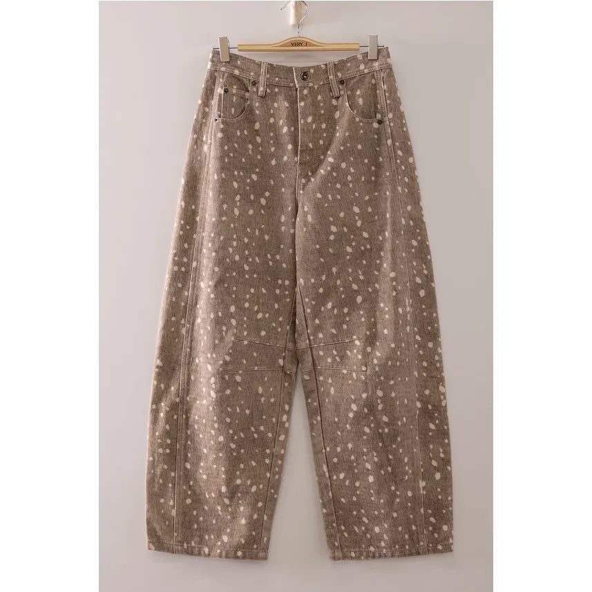 Mocha Bambi Allover Print Barrell Pants