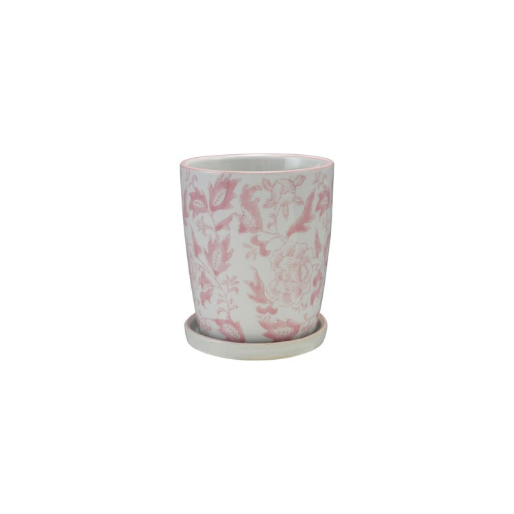 Pink Hand-Painted Stoneware Planter Floral