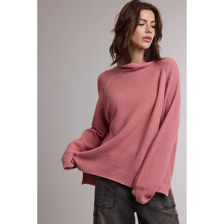 Textured Loose Turtleneck Sweater