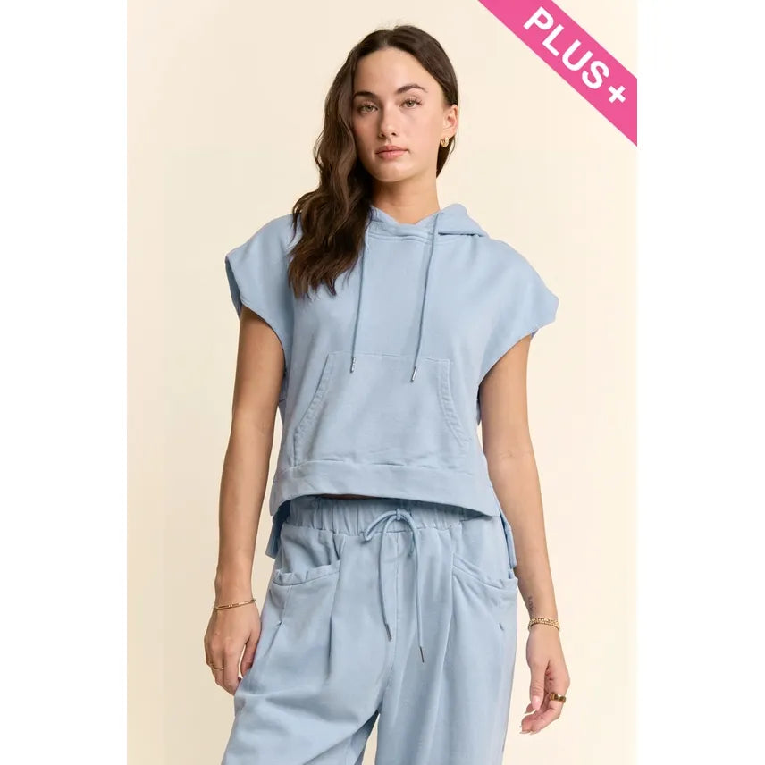 Cap Sleeve Hoodie & Wide-Leg Pants French Terry Set