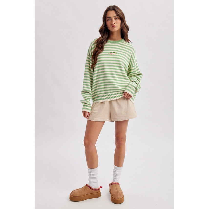 Striped Fish Coastal Graphic Sweater