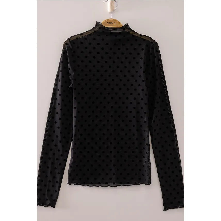 High Neck Fitted Sheer Mesh Lace Knit Top