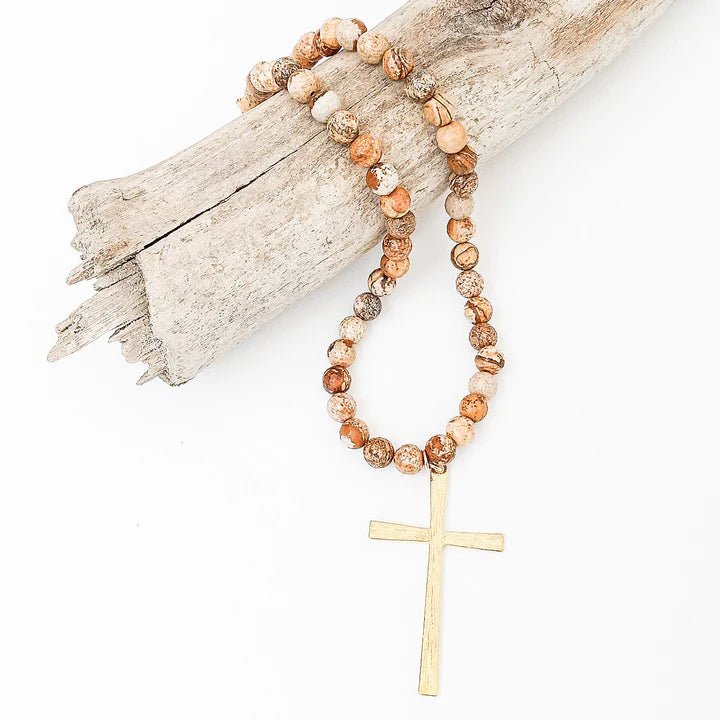 Gemstone Necklace with Cross 18" - Miles and Bishop