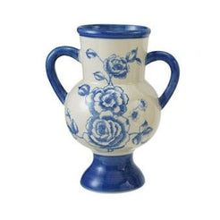 Two ceramic vases with floral designs on a white background