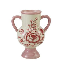 Two ceramic vases with floral designs on a white background