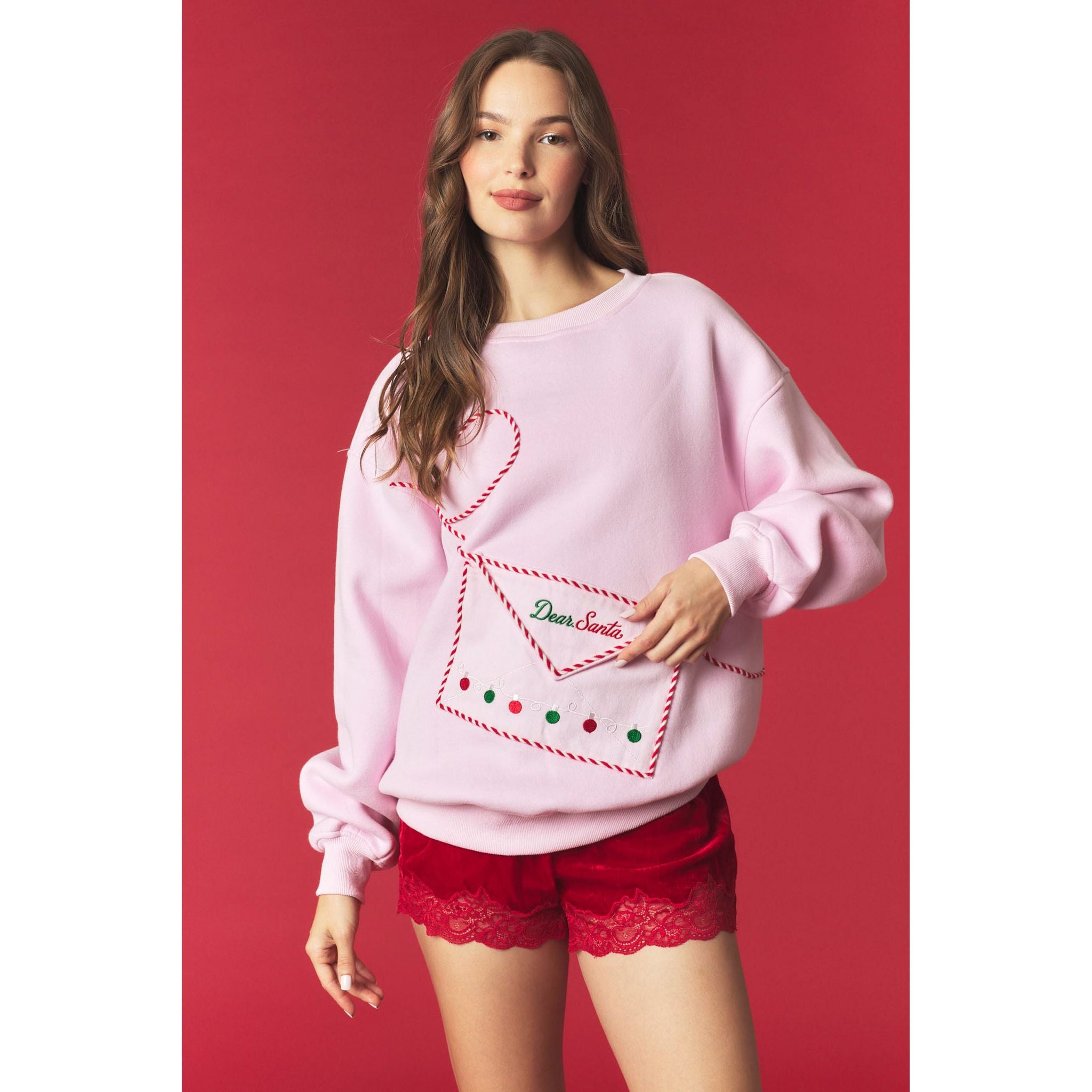 Santa Letter Envelope Pocket Fleeced Terry Sweatshirt