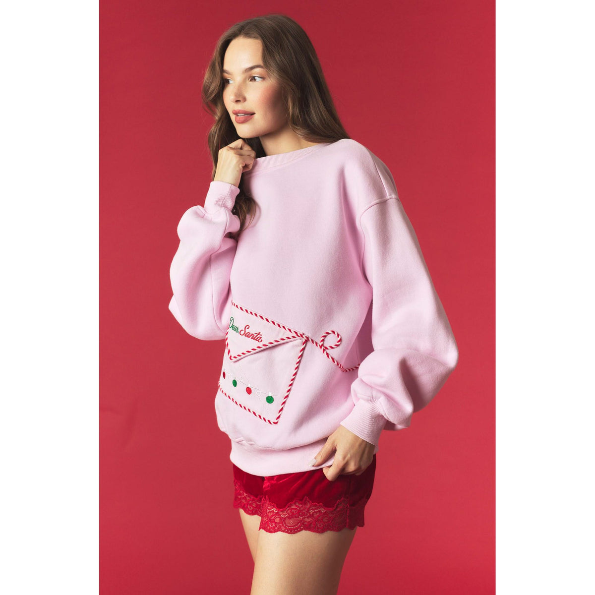 Santa Letter Envelope Pocket Fleeced Terry Sweatshirt