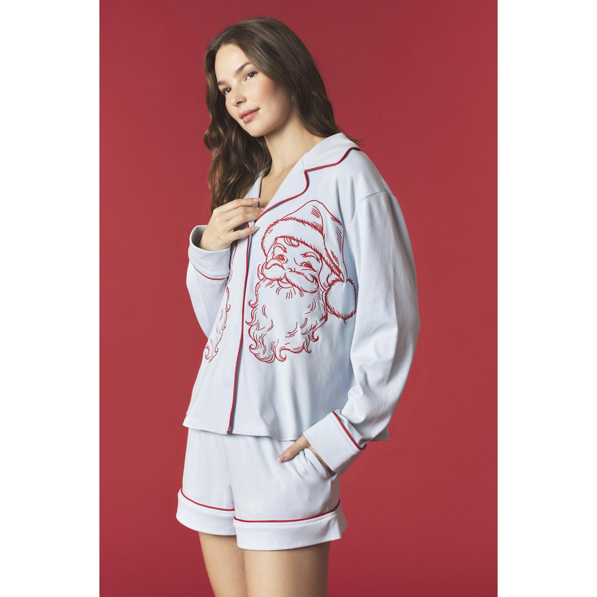 Santa Embroidery Knit PJ Set