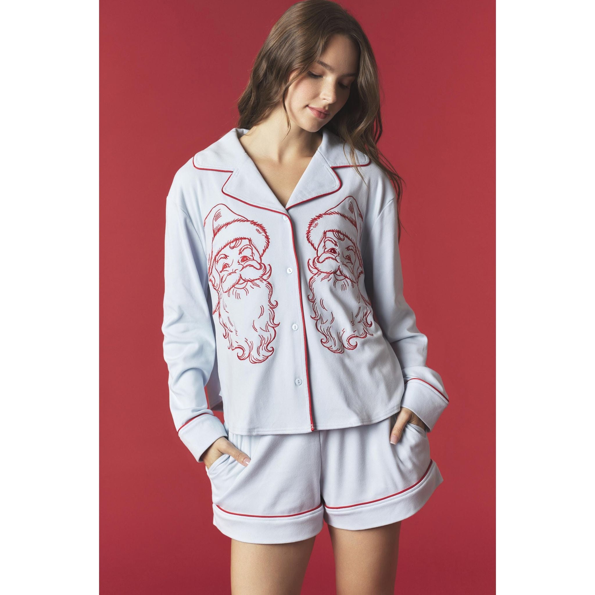 Santa Embroidery Knit PJ Set
