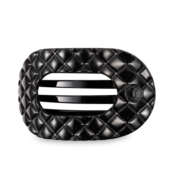 Jet Black Quilted Flat Round Hair Clip