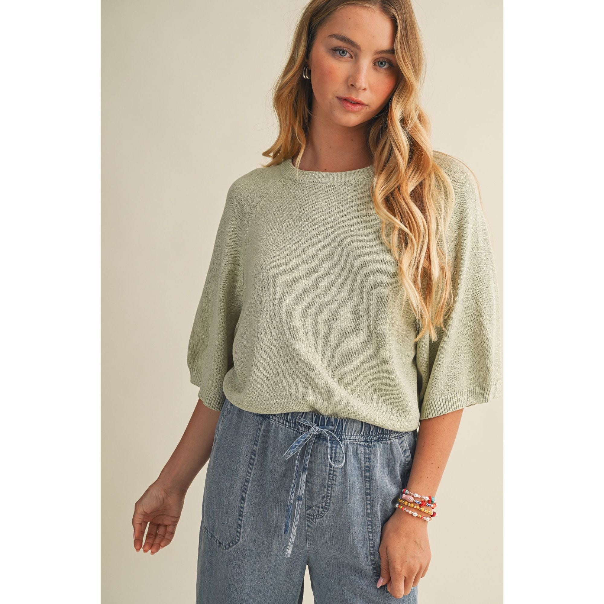 Raglan Short Sleeve Sweater Top