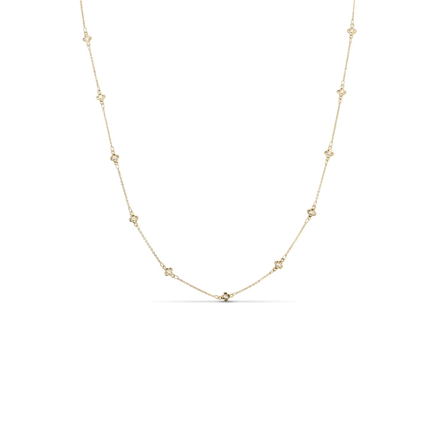 Delicate CZ Accented Quatrefoil Accented Necklace