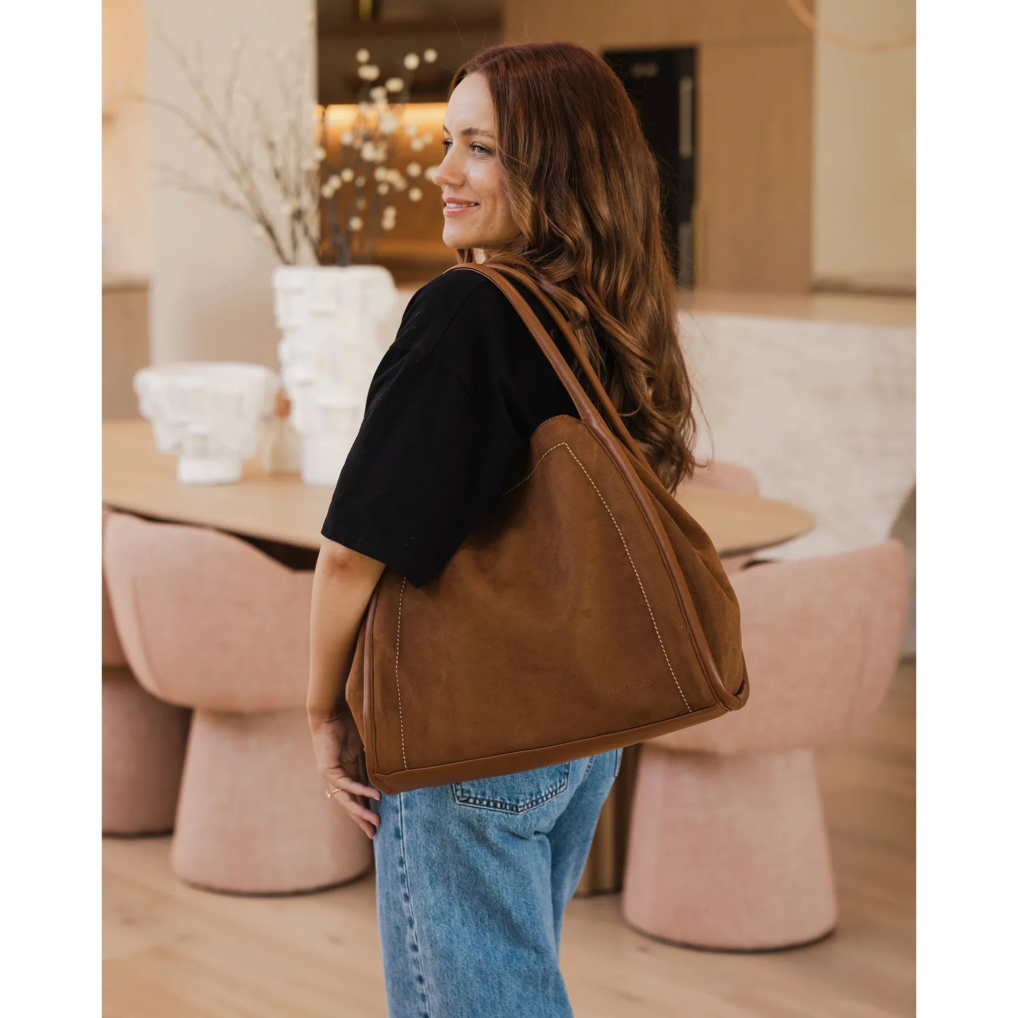 Sutton Shoulder Bag Tan Suede
