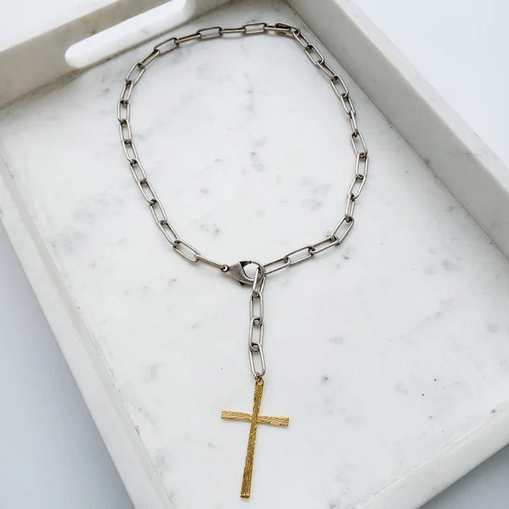 XL Paperclip 24" Adjustable Chain w/ Skinny Cross - Miles and Bishop