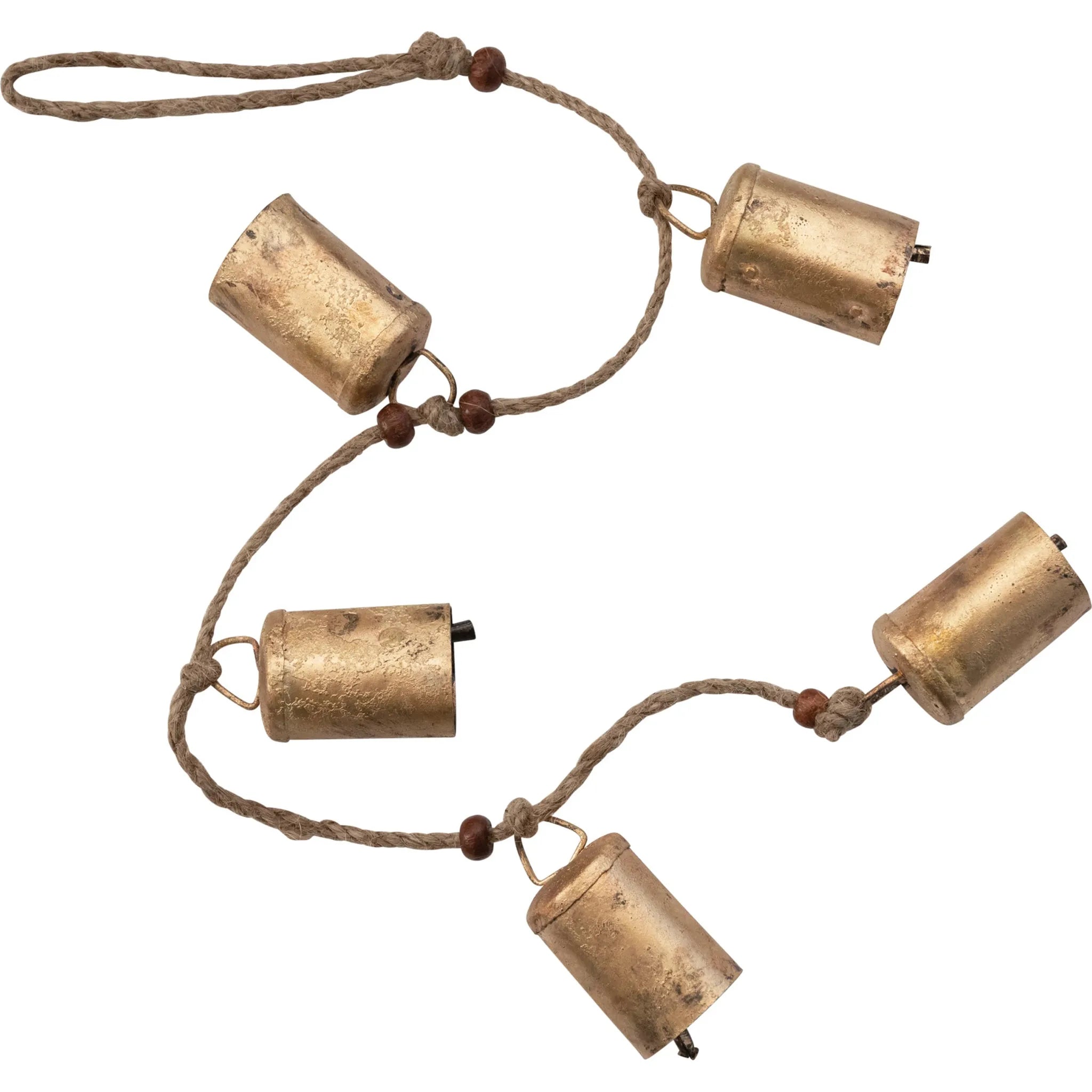 Metal Bells with Wood Beads and Jute Rope