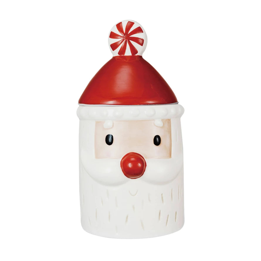 Hand-Painted Ceramic Santa Shaped Cookie Jar with Lid