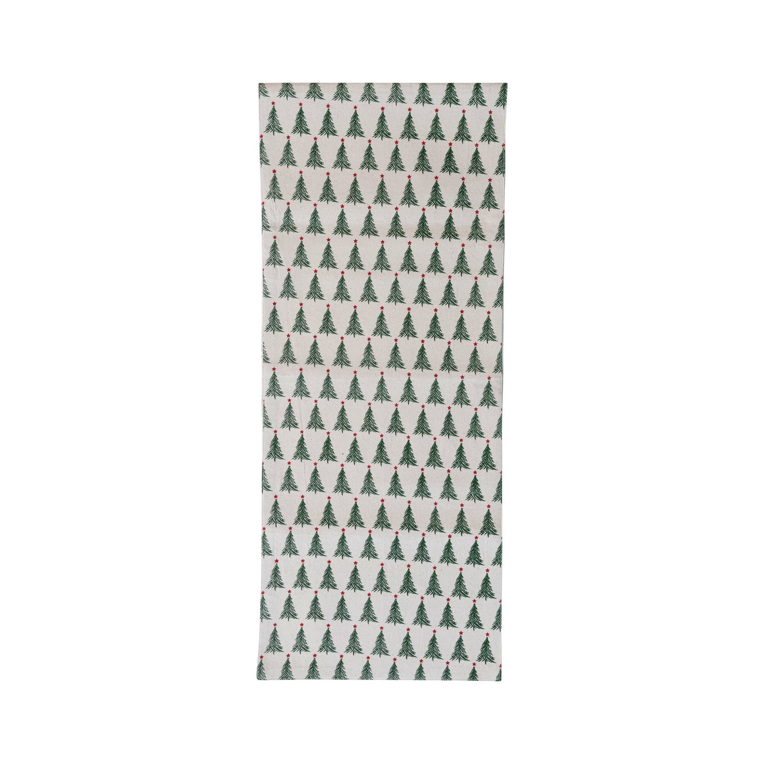 Stonewashed Cotton Printed Table Runner with Christmas Tree Pattern