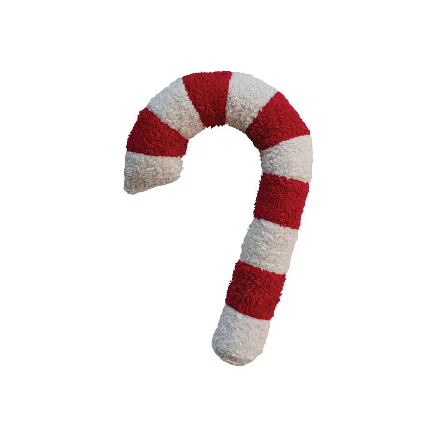 22"L x 13"W Cotton Sherpa Candy Cane Shaped Pillow