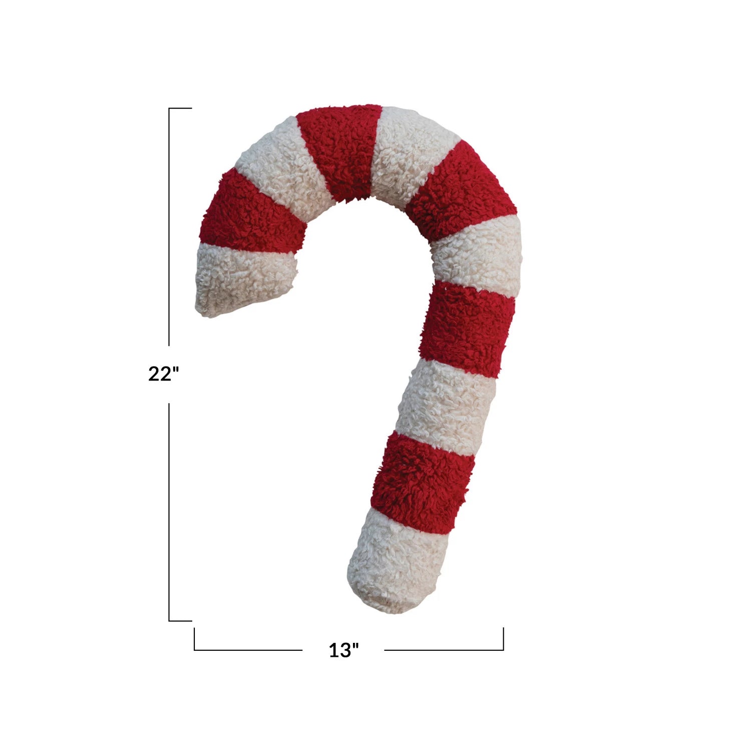 22"L x 13"W Cotton Sherpa Candy Cane Shaped Pillow