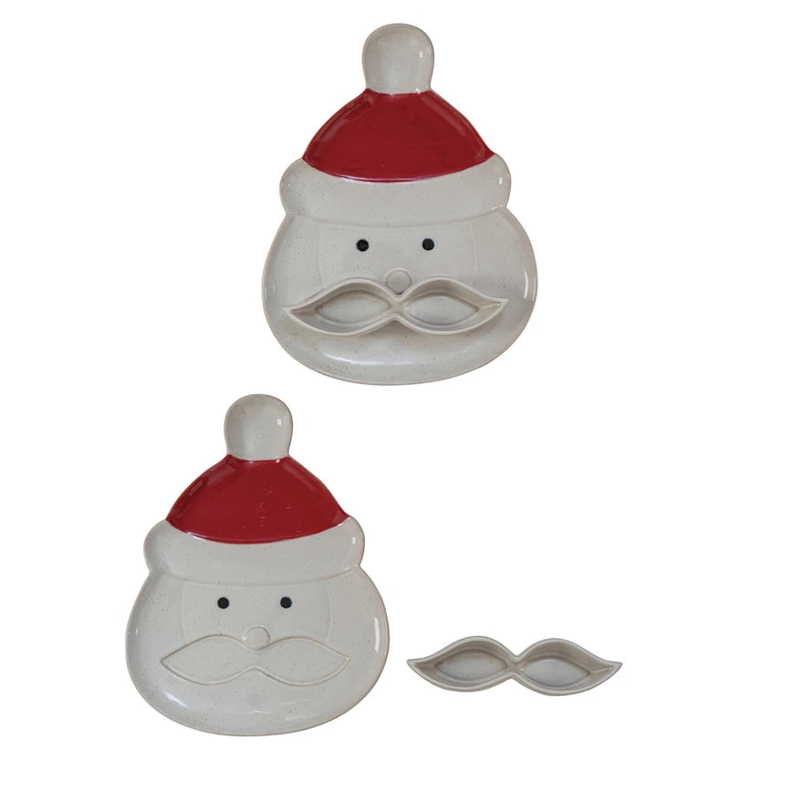 Stoneware Santa Head Shaped Platter with Mustache Dish