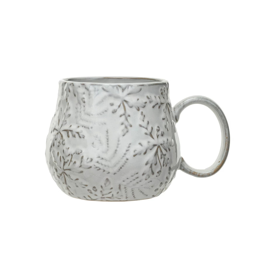 16 oz. Embossed Stoneware Mug with Snowflakes