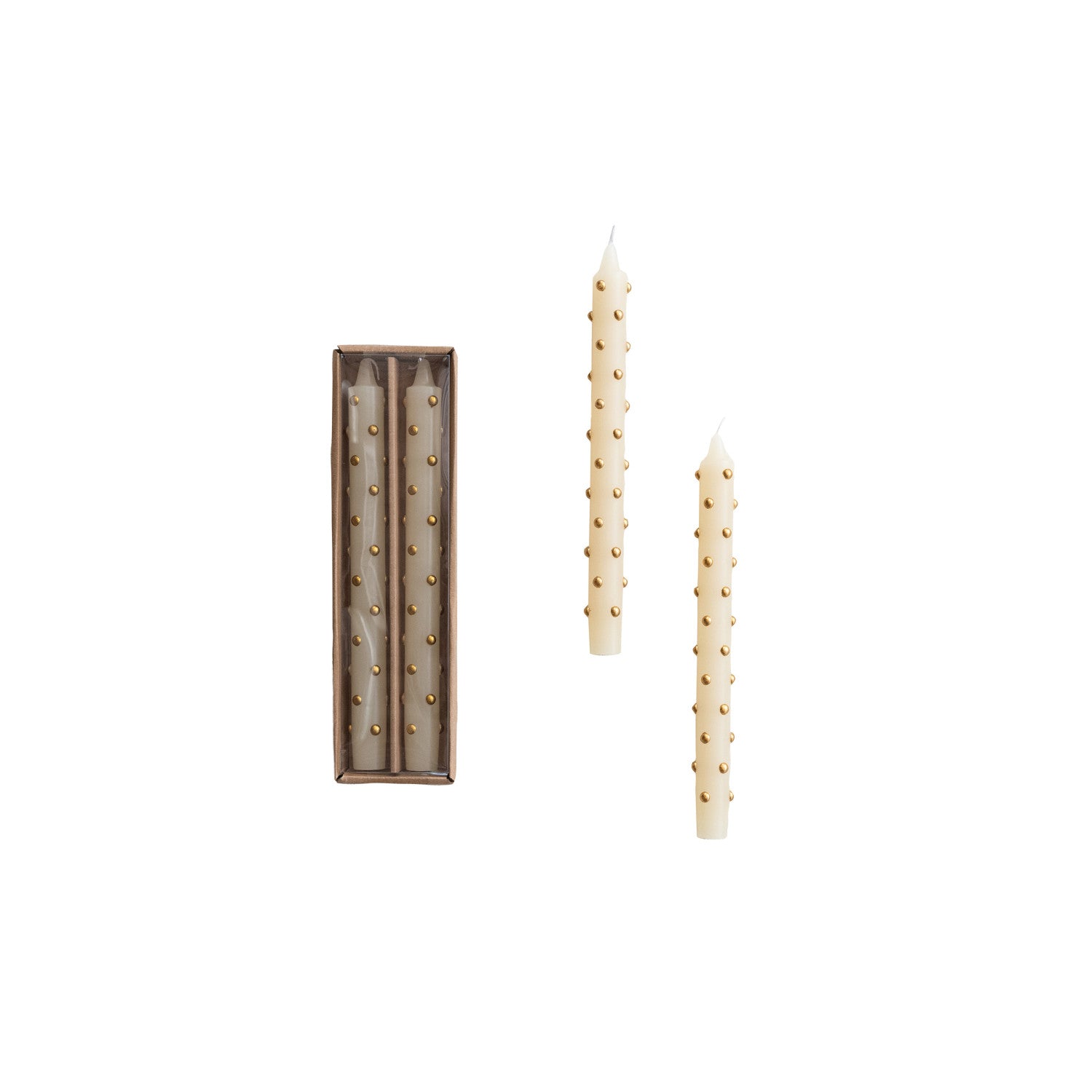 Set of 2 Unscented Taper Candles with 3D Dots in Box