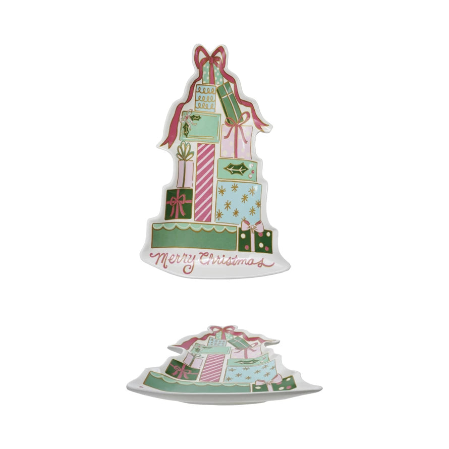 Stoneware Platter with Gifts "Merry Christmas"