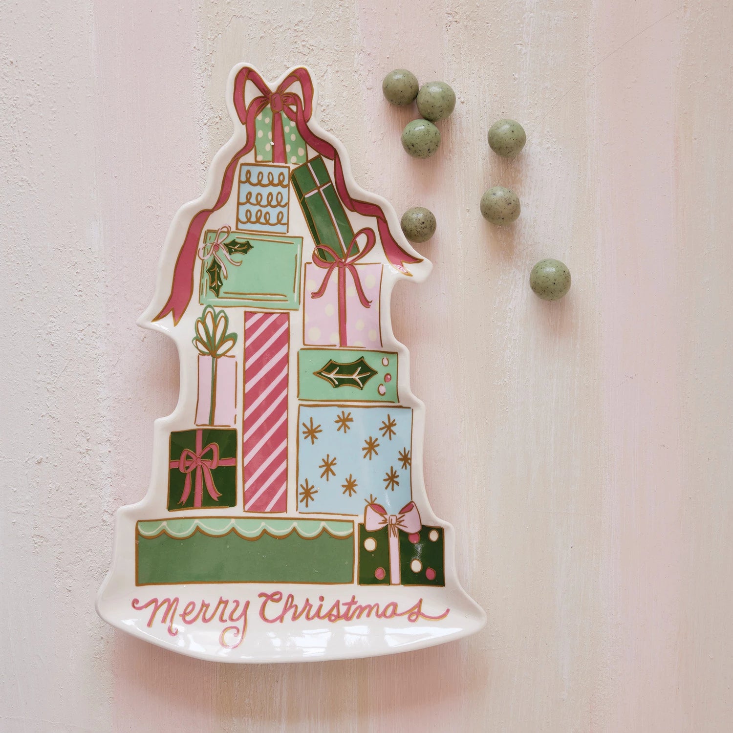 Stoneware Platter with Gifts "Merry Christmas"