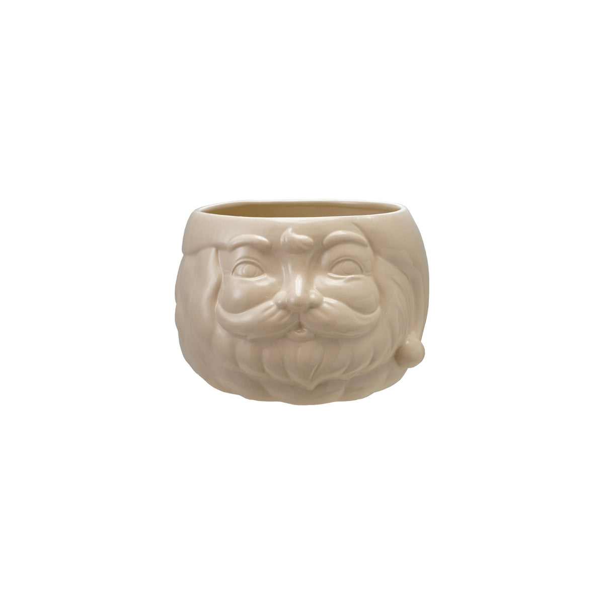 White Stoneware Santa Head Shaped Bottle Cooler/Container