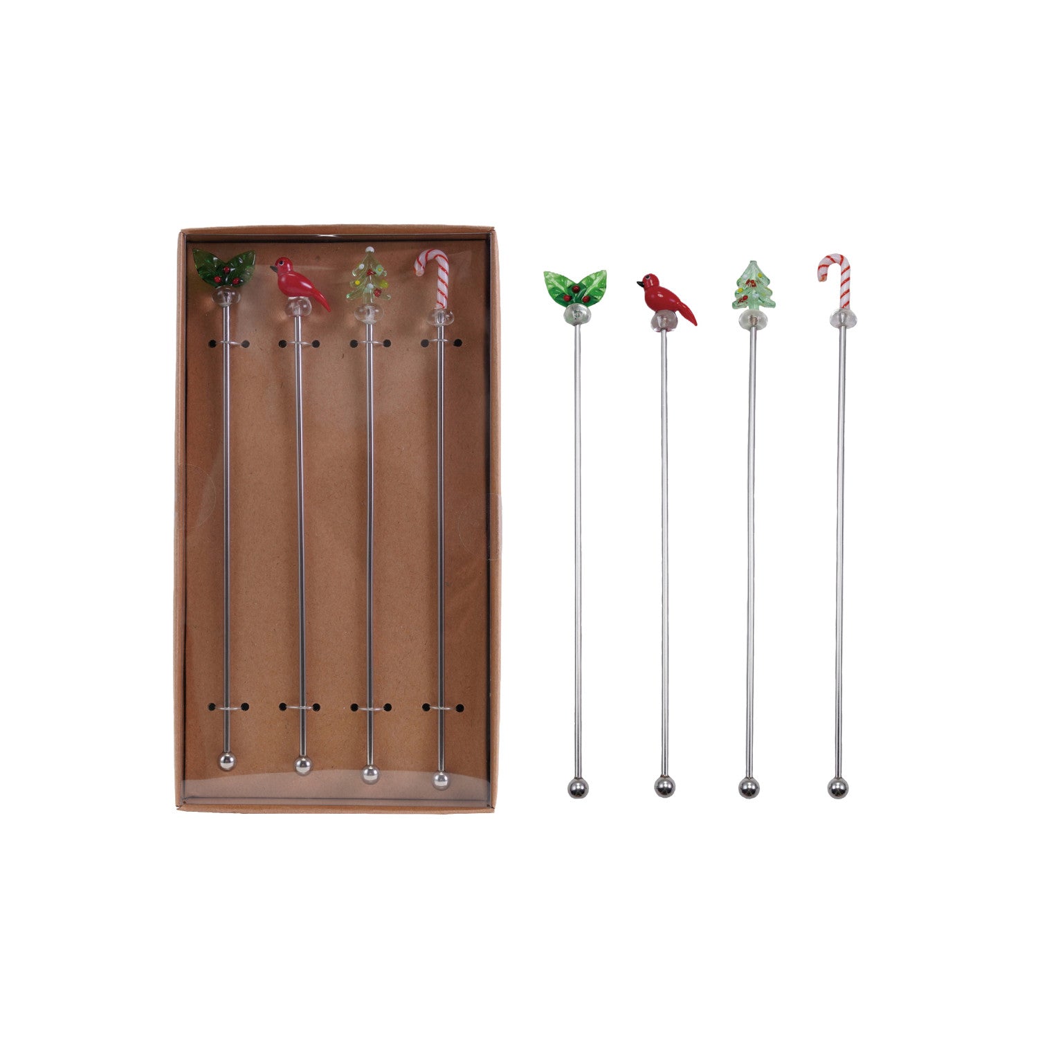 Boxed Set of 4 Cocktail Stirrers with Hand-Blown Glass Icons