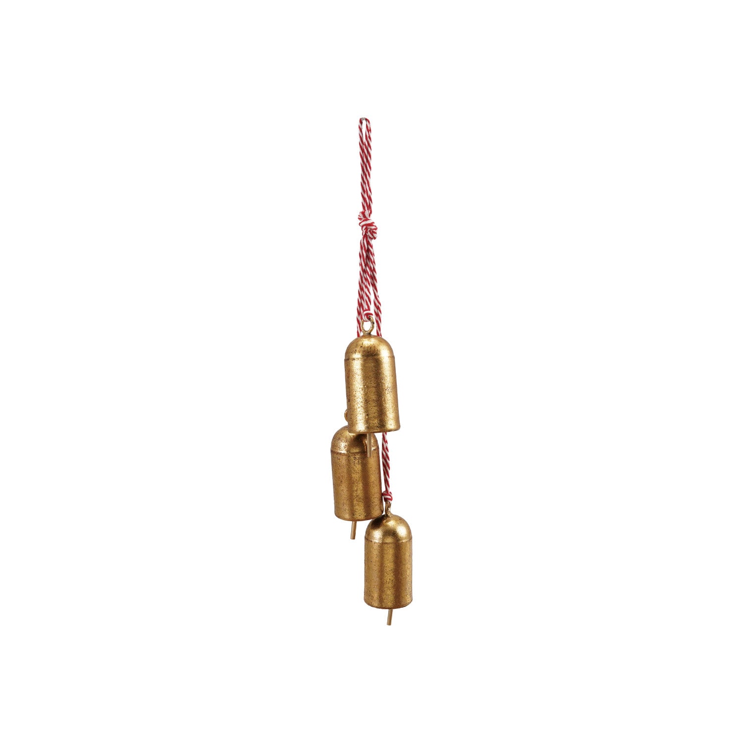 Gold Finish Hanging Metal Bells with Red & White Cord