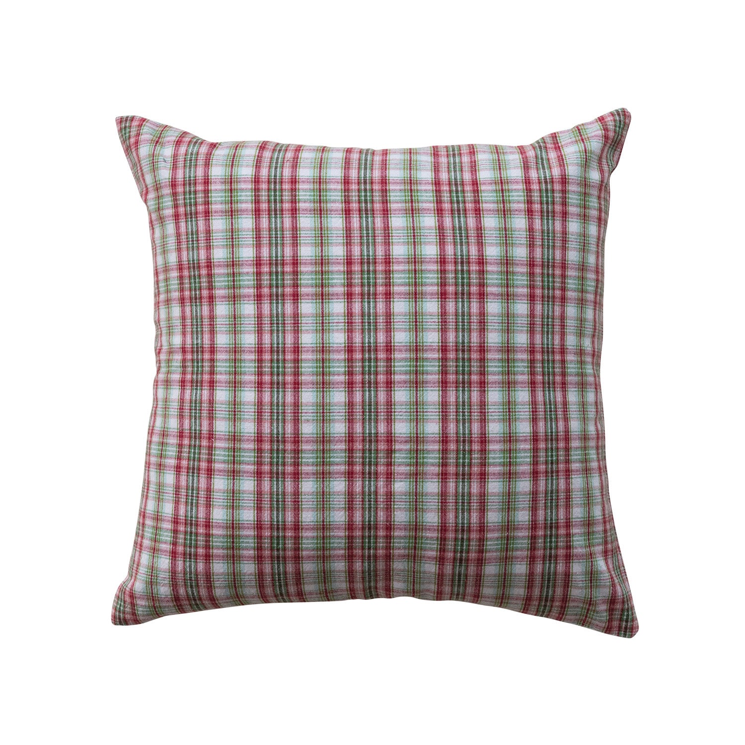 18" Square Woven Cotton Pillow with Plaid Pattern