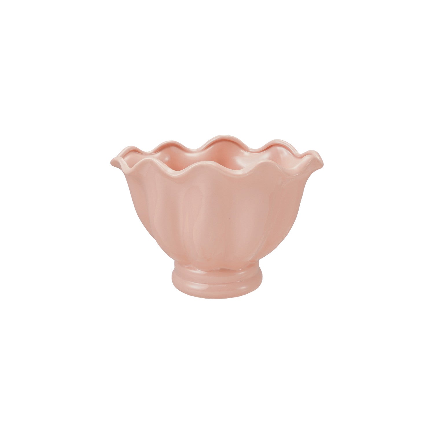 Pink Stoneware Vintage Reproduction Ruffled Footed Container